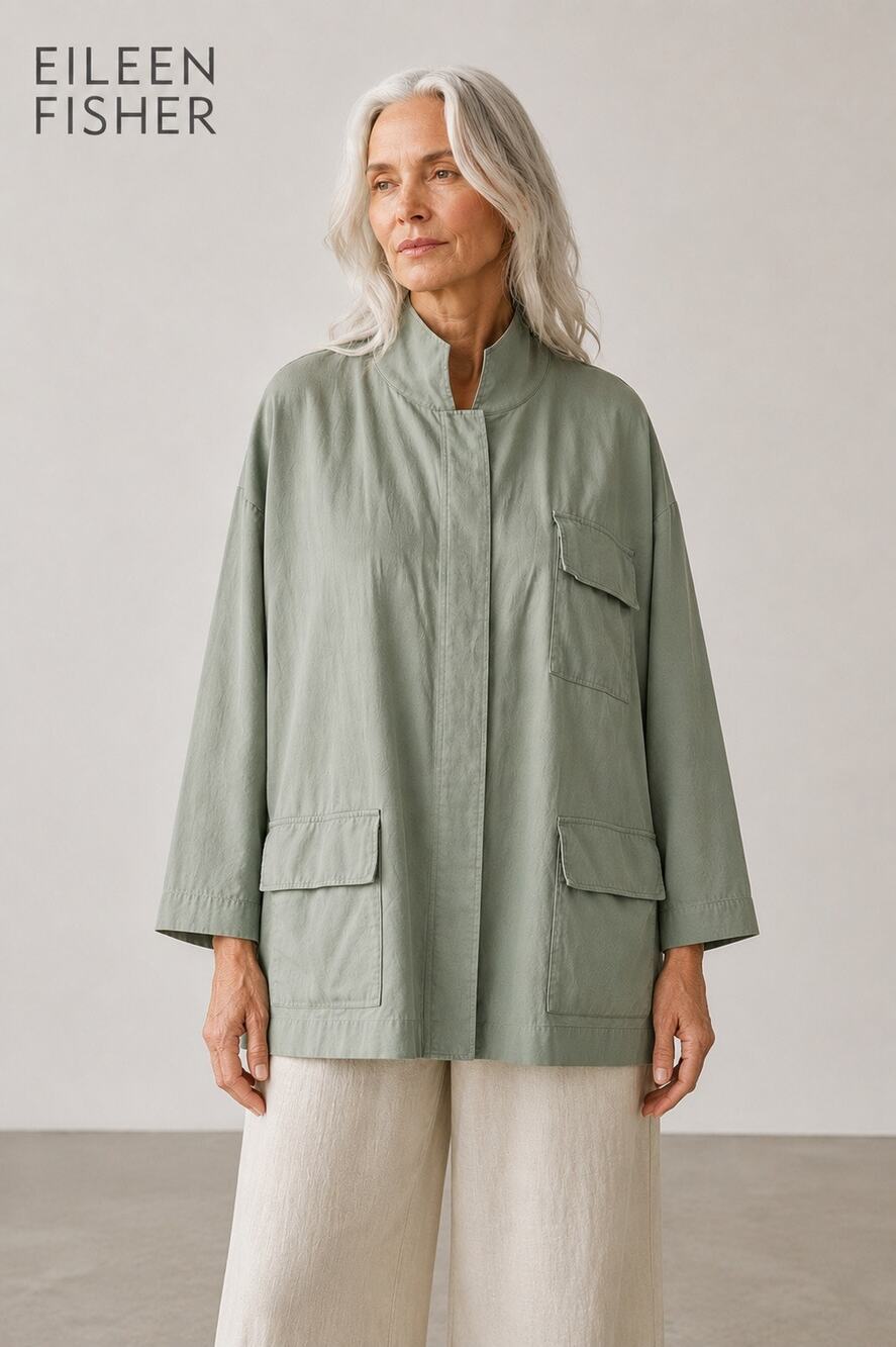 Eileen Fisher Cotton Hemp Snap Canvas Jacket Normcore Minimalist Plus Size 2X